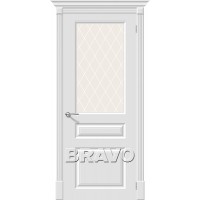 Межкомнатная дверь эмаль BRAVO (Браво) Скинни-15.1 ДО Whitey со стеклом Crystal