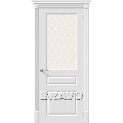 Дверь эмаль BRAVO Скинни-15.1 ДО Whitey со стеклом Crystal