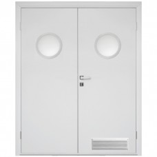 Влагостойкая дверь ПВХ Etadoor ДГ Белый двустворчатая с двумя иллюминаторами и вентиляционной решеткой