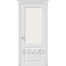 Межкомнатная дверь эмаль BRAVO (Браво) Скинни-13 ДО Whitey со стеклом Crystal
