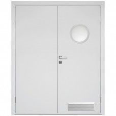 Влагостойкая дверь ПВХ Etadoor ДГ Белый двустворчатая с иллюминатором и вентиляционной решеткой