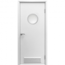 Влагостойкая дверь ПВХ Etadoor ДГ Белый с AL торцами с иллюминатором и вентиляционной решеткой