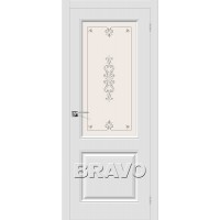 Межкомнатная дверь BRAVO (Браво) Скинни-13 ДО П-23 Белый со стеклом художественным