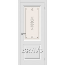 Межкомнатная дверь BRAVO (Браво) Скинни-13 ДО П-23 Белый со стеклом художественным