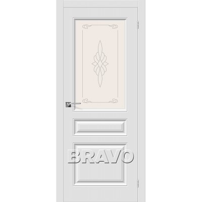 Дверь BRAVO Скинни-15 ДО П-23 Белый со стеклом художественным